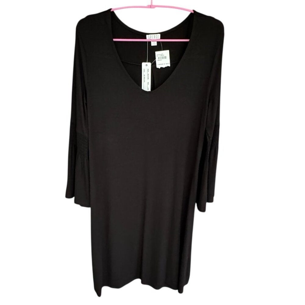 Spense NWT Black V-Neck Dress Flounce Sleeve Women Large Work Office Career